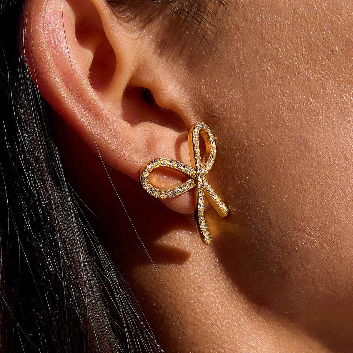 304 Stainless Steel Bow Knot PVD Coated Real Gold Plated Classic Style Waterproof Non Tarnish Earrings Ear Studs