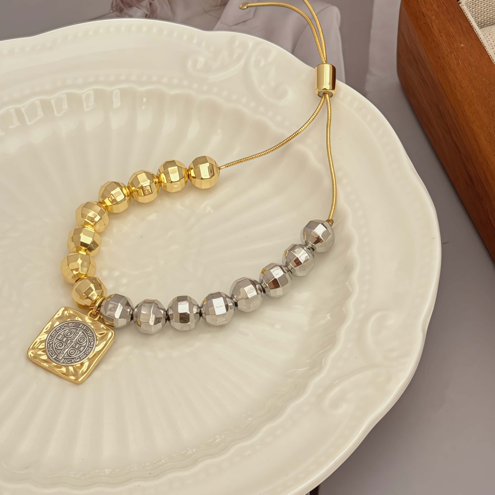 Two-tone Faceted Laser Bead Pendant Double-sided Plated Two-tone Geometric Accessories Plated With 18K Real Gold Vintage Suitable For Men And Women