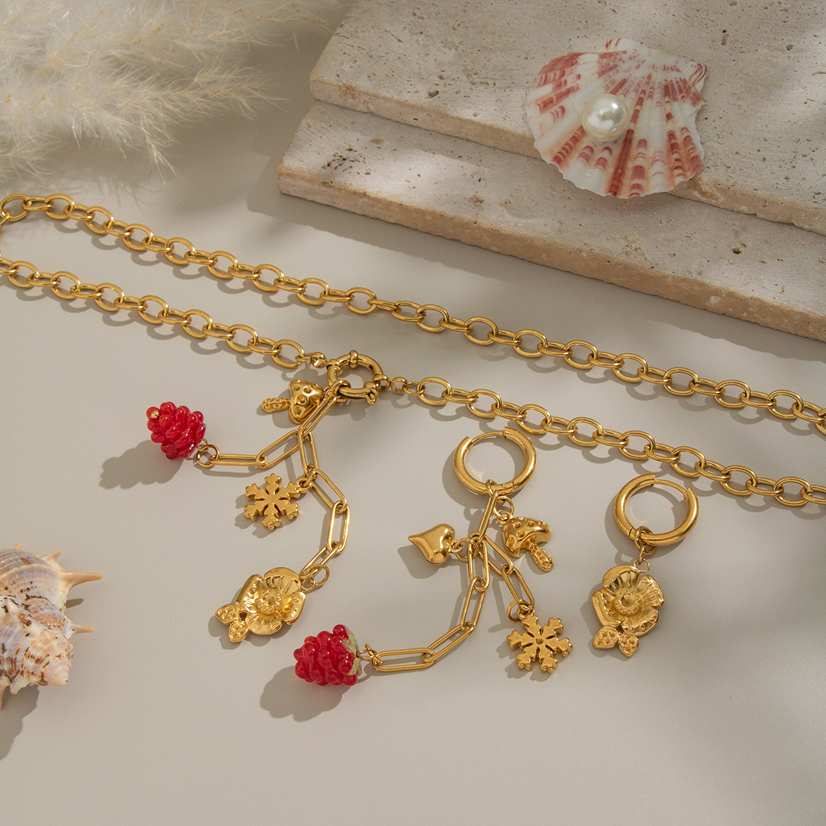 Sweet Fresh Floral Grape Snowflake AB Earrings Necklace Set Tassel Girl Jewelry Accessories Personalized Design Sense