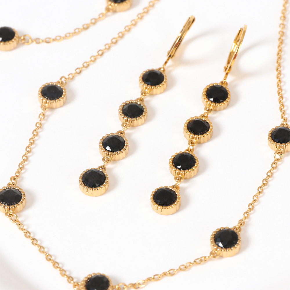 Fashion Round Zircon Necklace Set For Women, Non-Fading Summer Accessories, New 304 Stainless Steel Titanium Steel Geometric Pattern Jewelry Set