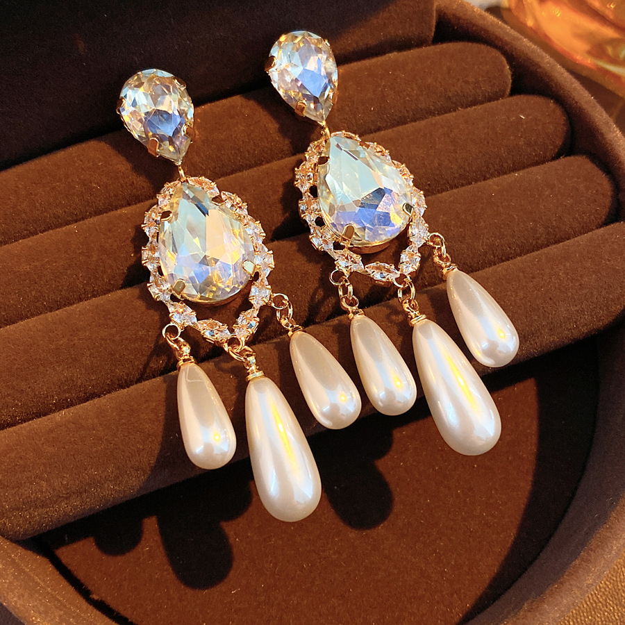 Vintage Silver Needle Inlaid Diamond Water Drop Pendant Pearl Earrings Multifunctional Pearl Jewelry Accessories