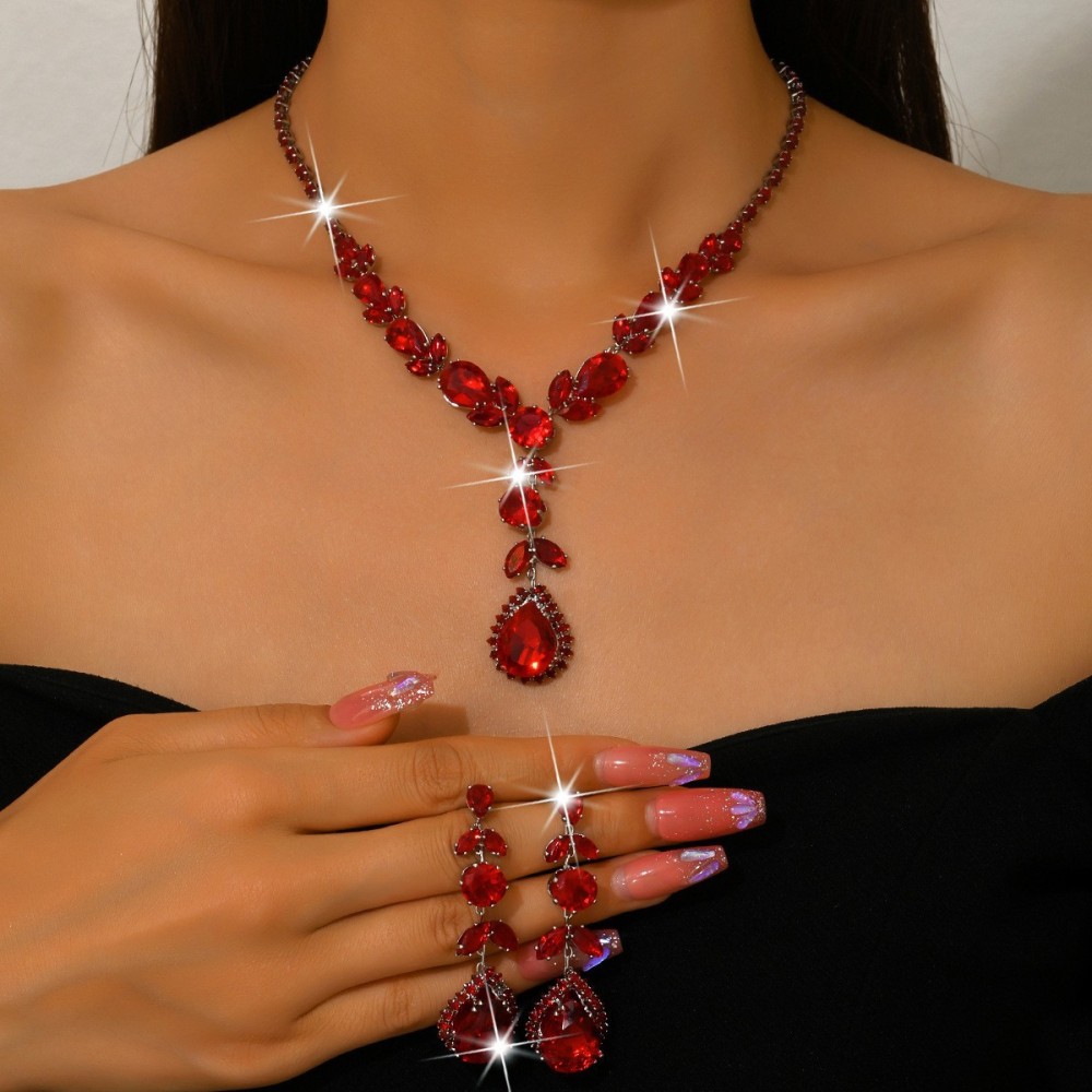 Luxurious Rainbow Zircon Heart Necklace Earrings Set Elegant Dinner Wedding Dress Accessories Fashionable Jewelry Combo For Women