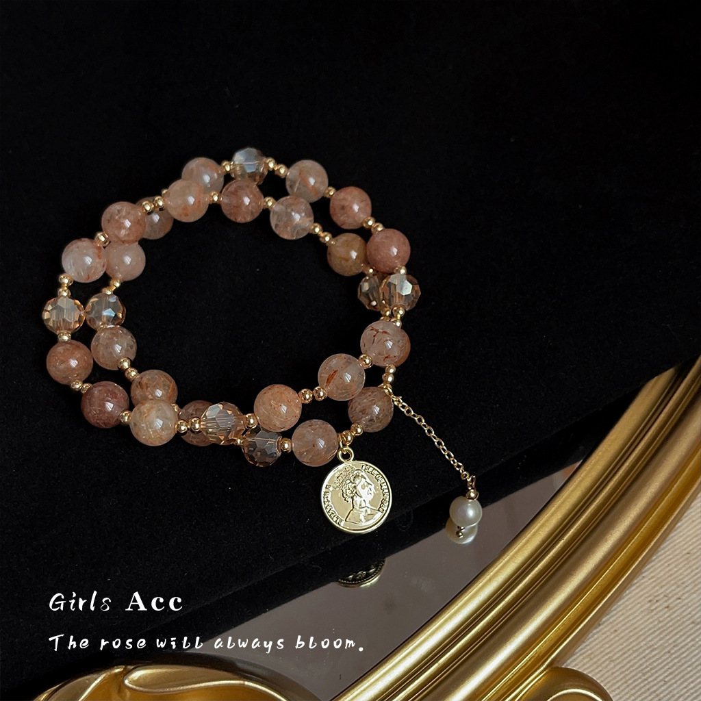 Double Layered Natural Stone Red Hair Crystal Bracelet Luxury Minimalist Fashion Versatile Geometric Pattern Everyday Wear For Women