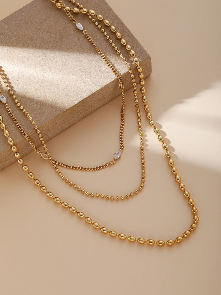 Stacked Necklaces, Elegant Round Chain Zircon Necklaces, Versatile Fashionable Girls' Party Commuting Accessories