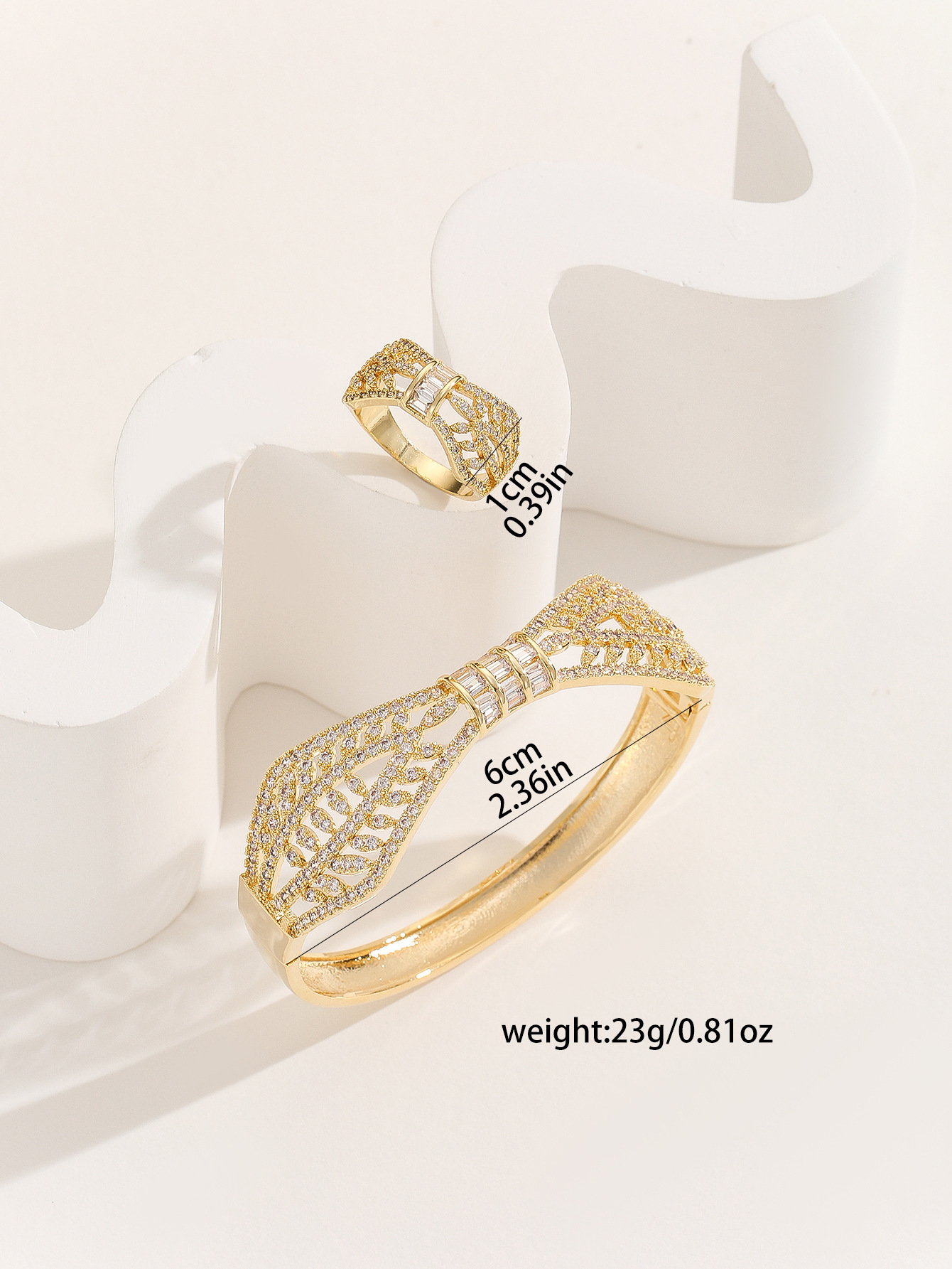 Exclusive New Dongdaemun Women's Middle Eastern Style Micro-Inlaid Hollow Pattern Series Bracelet And Ring Set