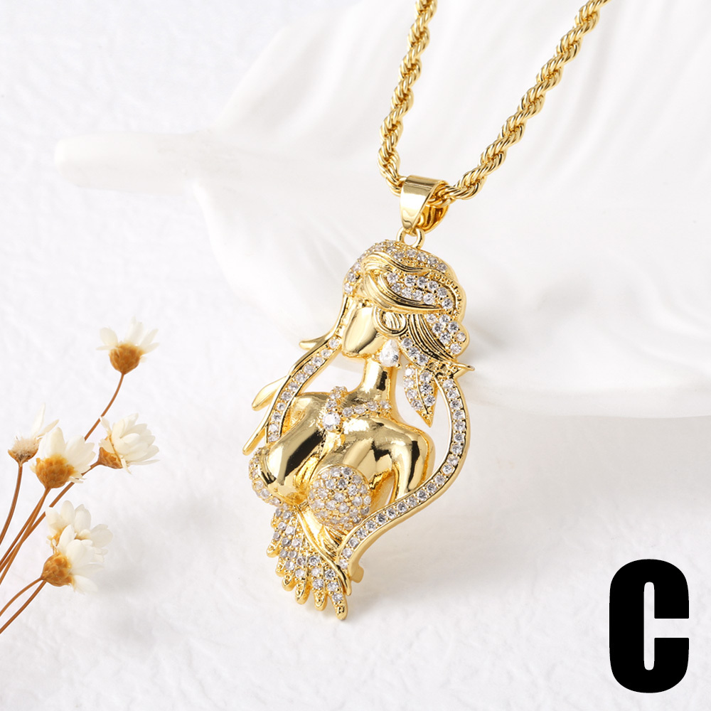 AS Jewelry Cross-Border Hot Selling Micro Pave Zircon Copper Plated 18K Gold Mermaid Pendant Necklace Clavicle Chain For Women Nkb140