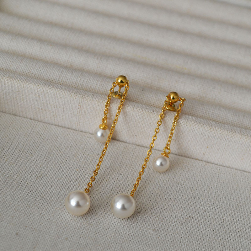 S925 Silver Needle Long Dynamic Pearl Earrings Fashionable Elegant Women's Geometric Patterned Luxury Style Jewelry Accessories