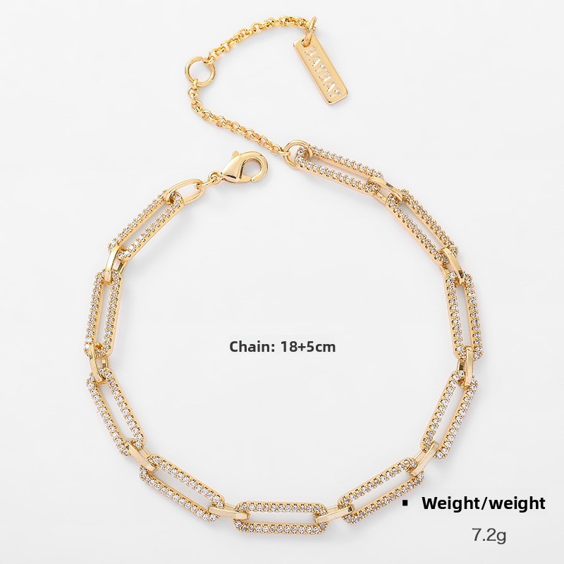 Kenge Copper Embedded Zircon Plated Color Retention Chain Bracelet Women's Fashionable Minimalist Style Summer Jewelry Accessory