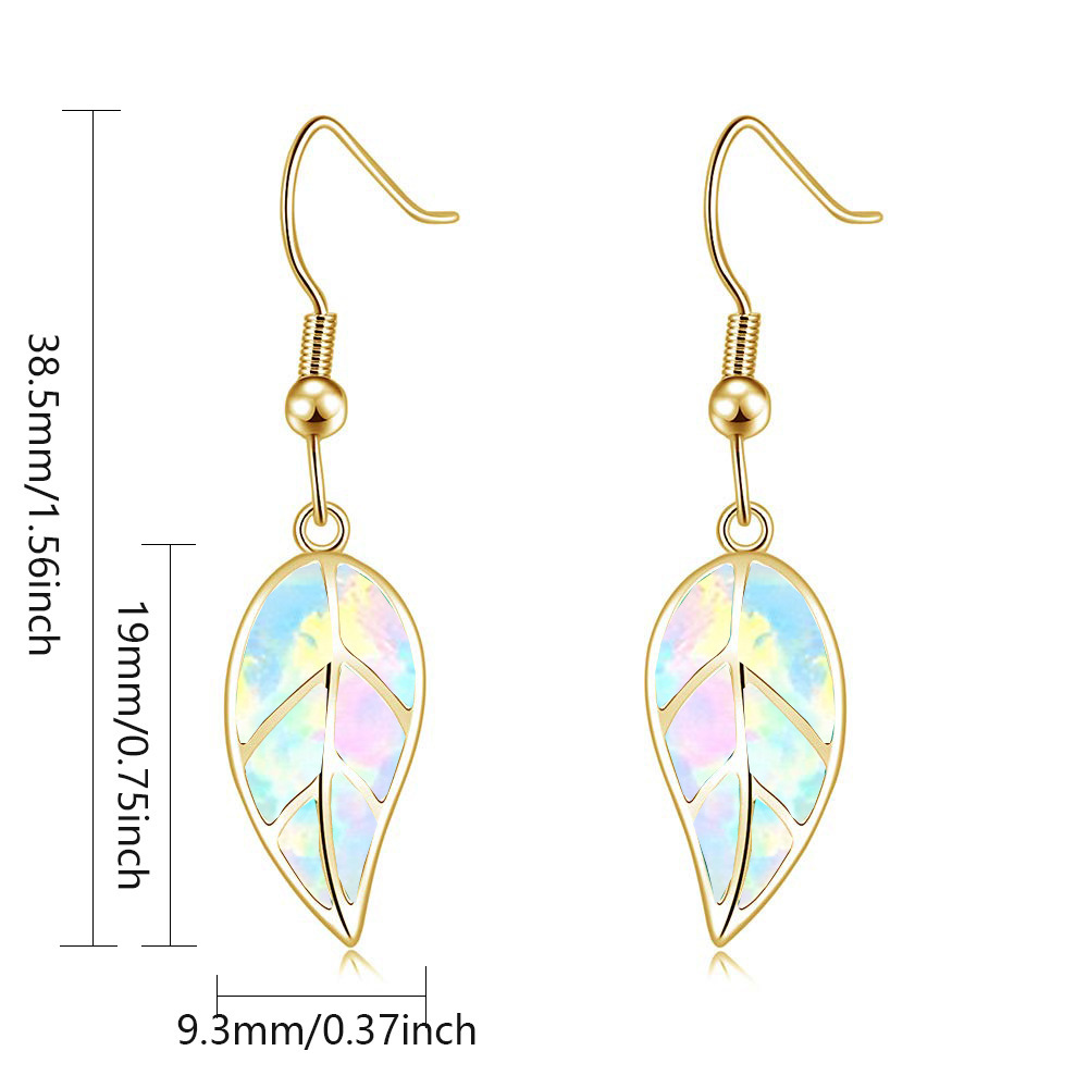 Oceanic Leaf Opal Earrings TikTok Trendy Beach Girl Sweet Style Geometric Pattern Copper Jewelry Accessories For Women