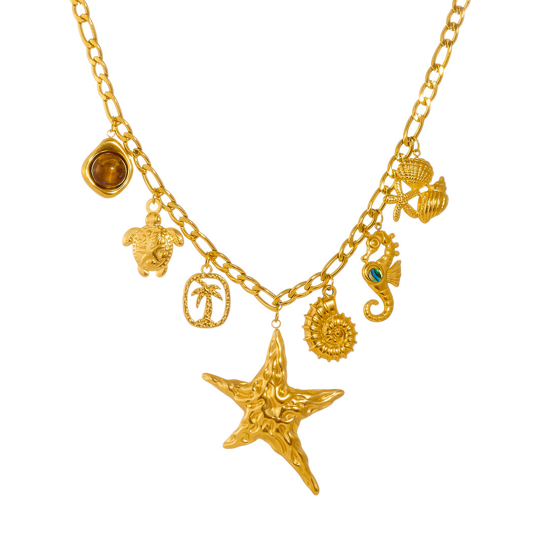 Heavy Metal Gold Plated Starfish Pendant Stainless Steel Marine Life Accessories Necklace