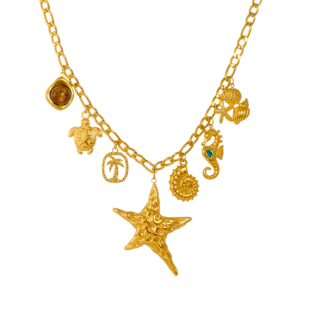 Heavy Metal Gold Plated Starfish Pendant Stainless Steel Marine Life Accessories Necklace