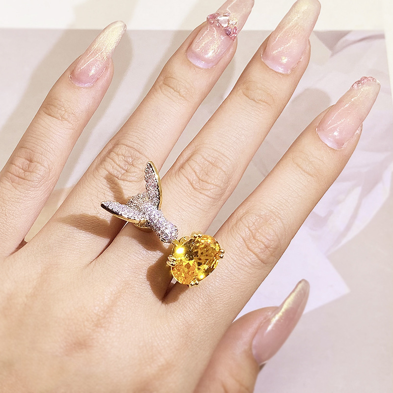 Ins Style Eagle Copper Plating Zircon Open Ring 1 Piece