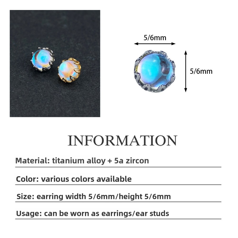 G23 Titanium Alloy Flat Bottom Moonstone Ear Studs Lip Tunnels Buried Nuts Body Piercing Jewelry Unisex Fashion Accessories