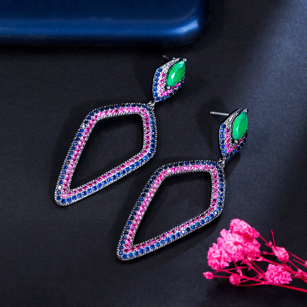 1 Pair Classic Style Geometric Plating Inlay Copper Artificial Gemstones Rhodium Plated Drop Earrings