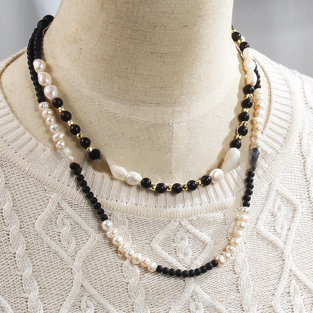 Bohemian Style Irregular Natural Stone Pearl Necklace Black Brown Geometric Pattern Handmade Women's Jewelry Accessories