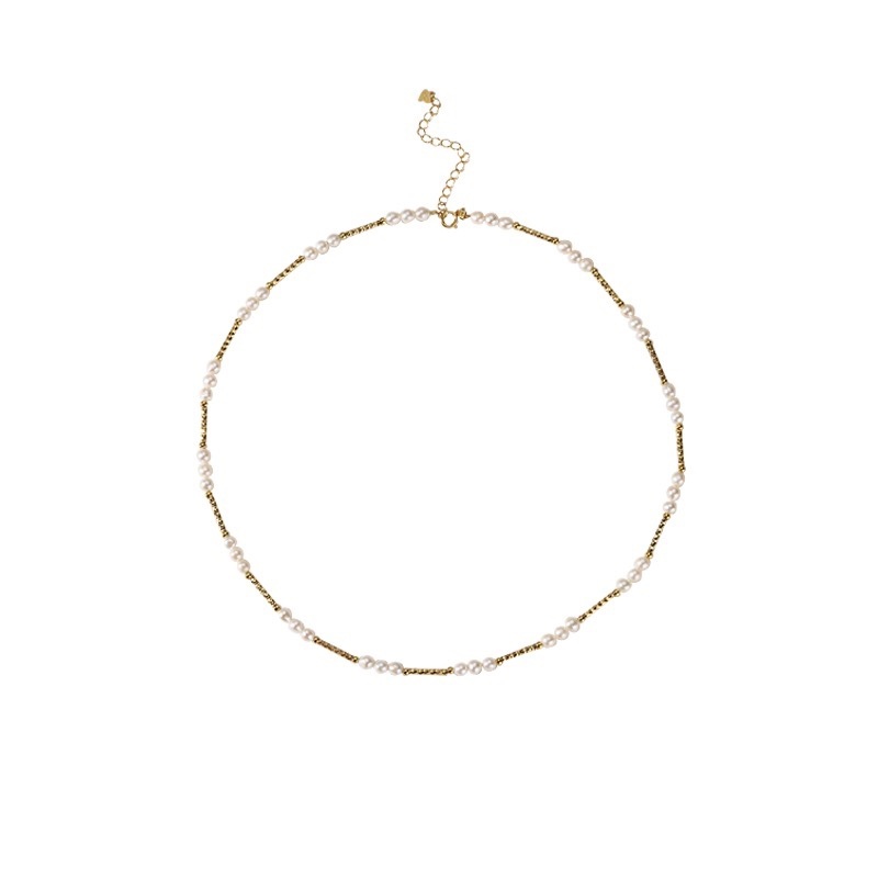 Natural Freshwater Pearl Necklace For Women Baroque Design Dainty Clavicle Chain Spacer Beads Small Rice Beads Elegant Jewelry