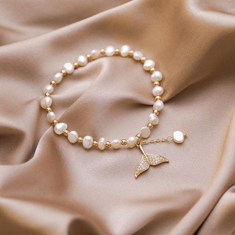 New Simple Sweet Freshwater Pearl Bracelet Women's Fish Tail Round Bead Bracelet New New Style Jewelry Accessories