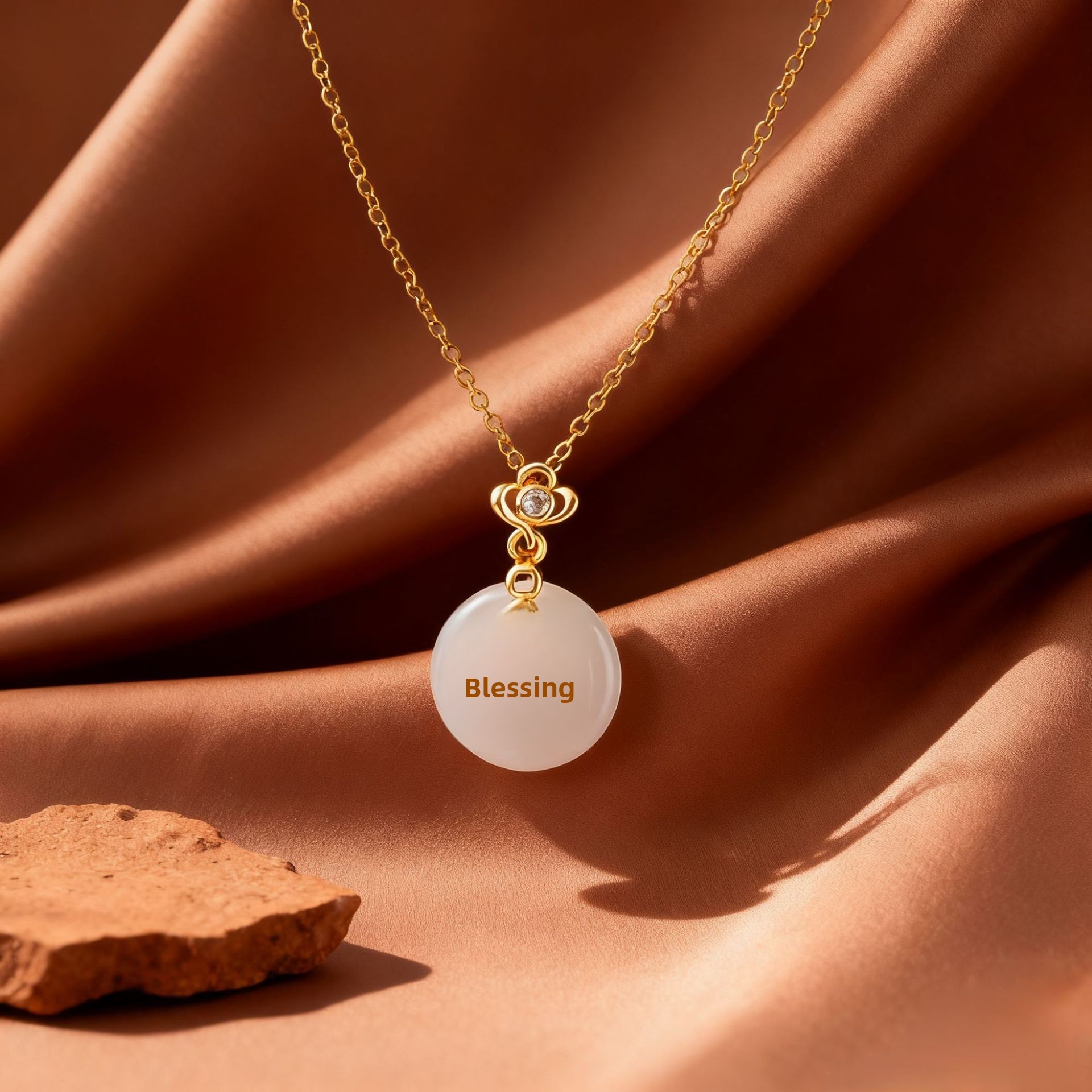 Design Women's Necklace Fu Zun Peace Buckle Imitation Agate Micro Inlay Pendant Clavicle Chain Geometric Copper Material