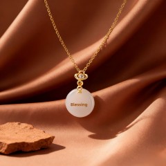 X0811 [Copper Pendant] Flower Blessing Peace Buckle - Necklace - Gold