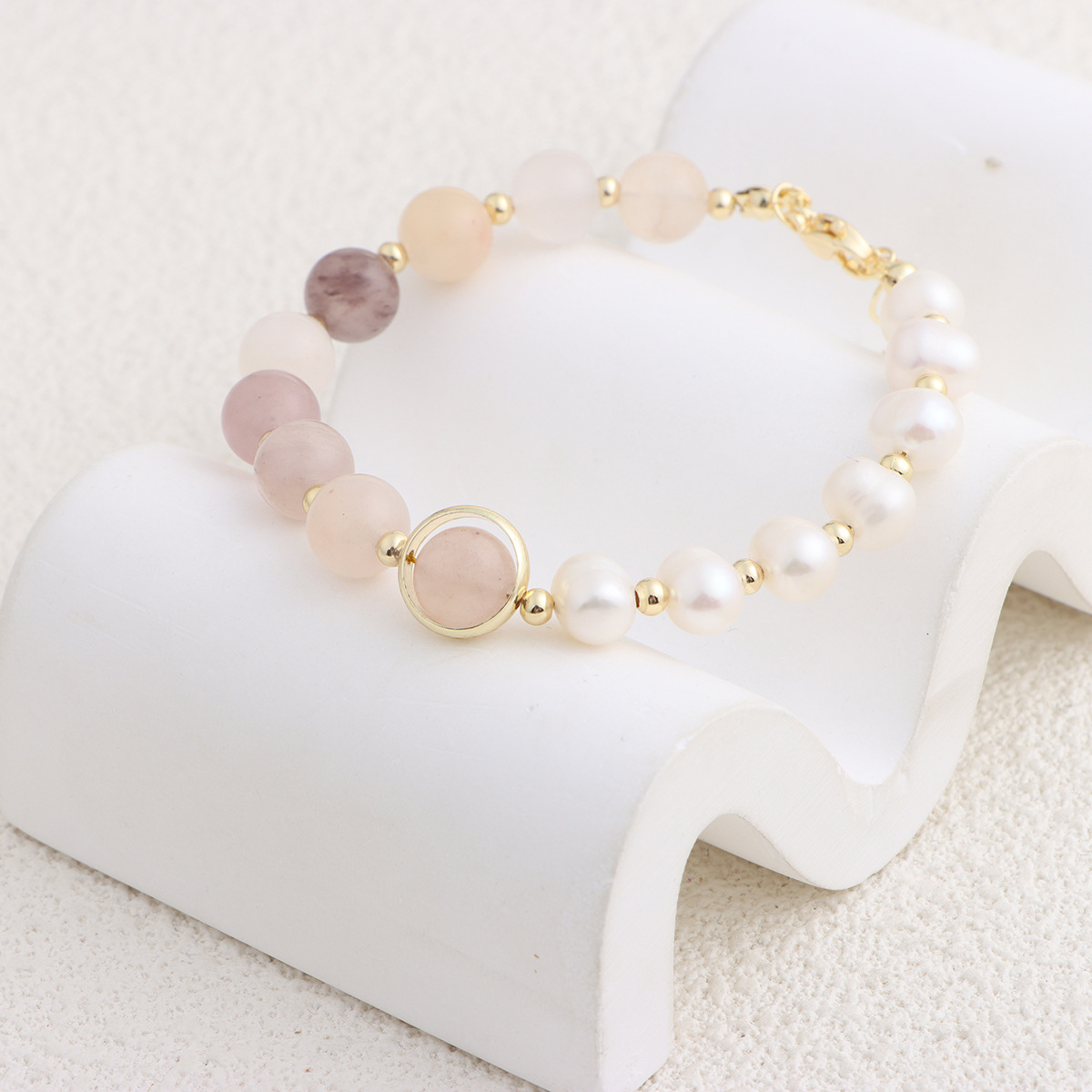 Retro Natural Freshwater Pearl Beaded Bracelet Unique Design TianShan Cuì ShòuShān Stone Bracelet Geometric Pattern Women's Jewelry
