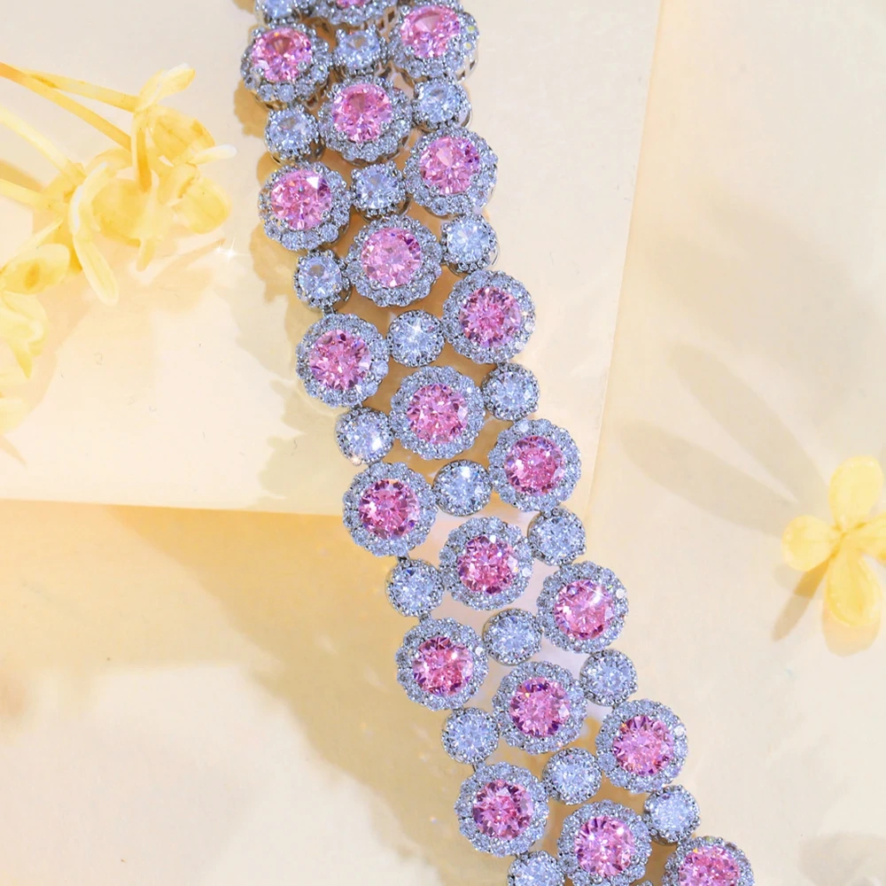 1 Copper Bracelet Luxurious Shiny Red Round Cubic Zirconia Wide Bangle For Women Exquisite Mother's Day Jewelry Holiday Gift