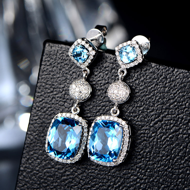 Fashion Long Simulation Aquamarine Earrings Ruby Copper Earrings