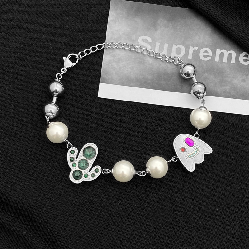 Trendy Ghost Cactus Bracelet For Men And Women Titanium Steel Geometric Pattern Chain With Diamond Craft Neutral Style