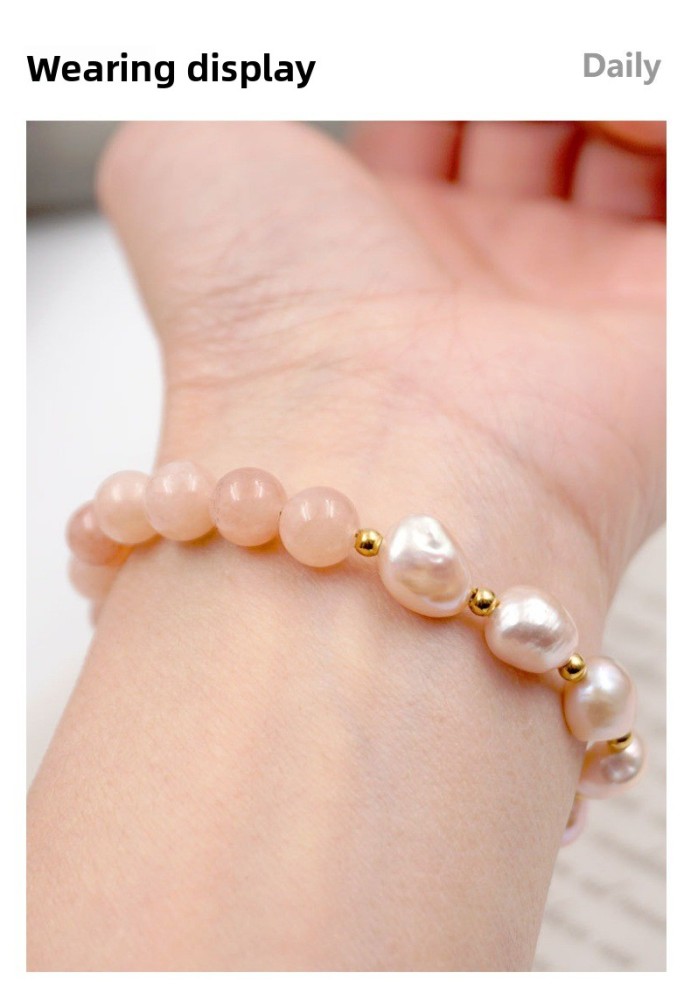French Romantic Pink Pearl Bracelet Freshwater Pearl Sunstone Hand Jewelry Elegant Atmosphere Best Friend Bracelet Accessories