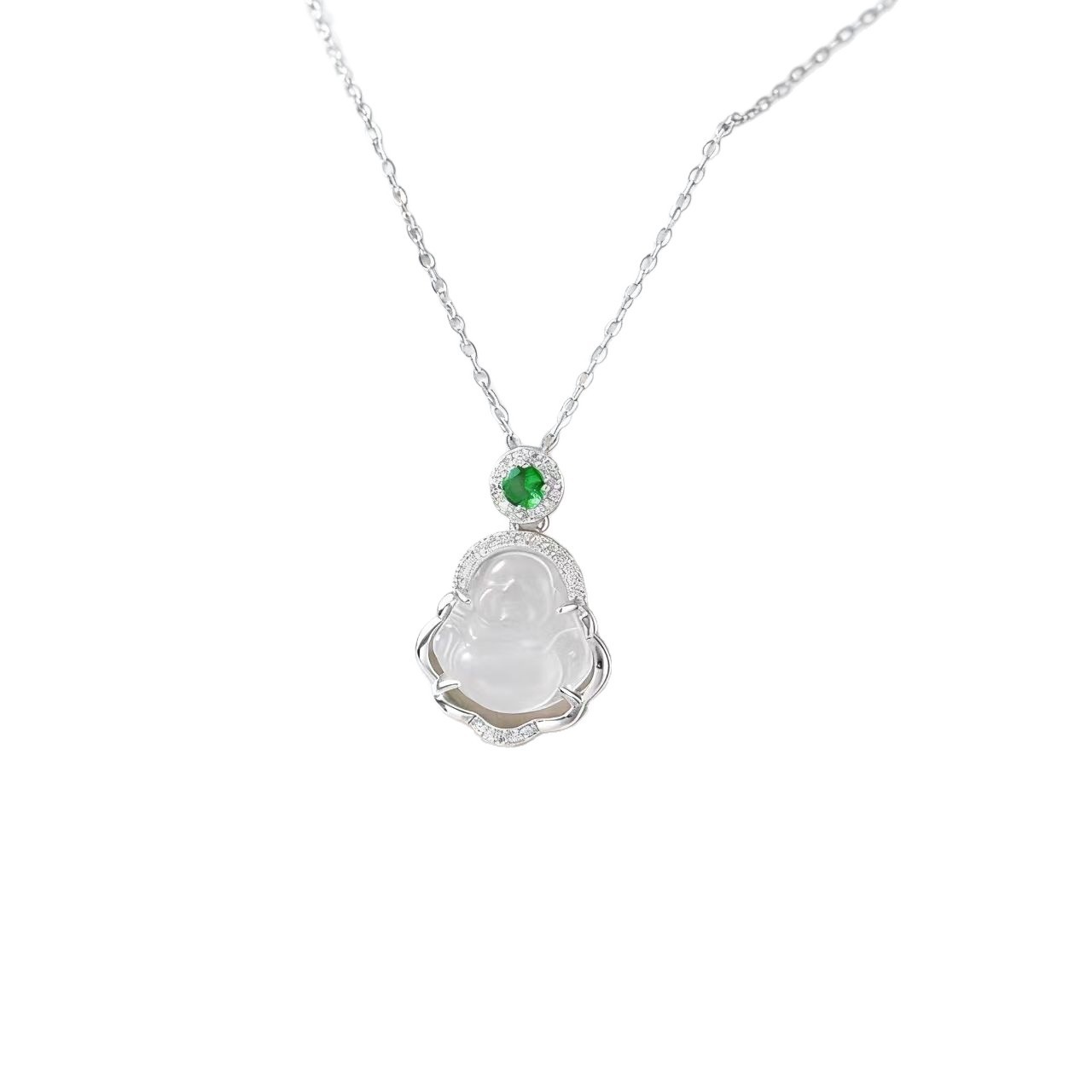 Leaf Green Zircon Pendant Necklace For Women Collarbone Chain Jewelry Ice Transparent Agate Buddha Statue