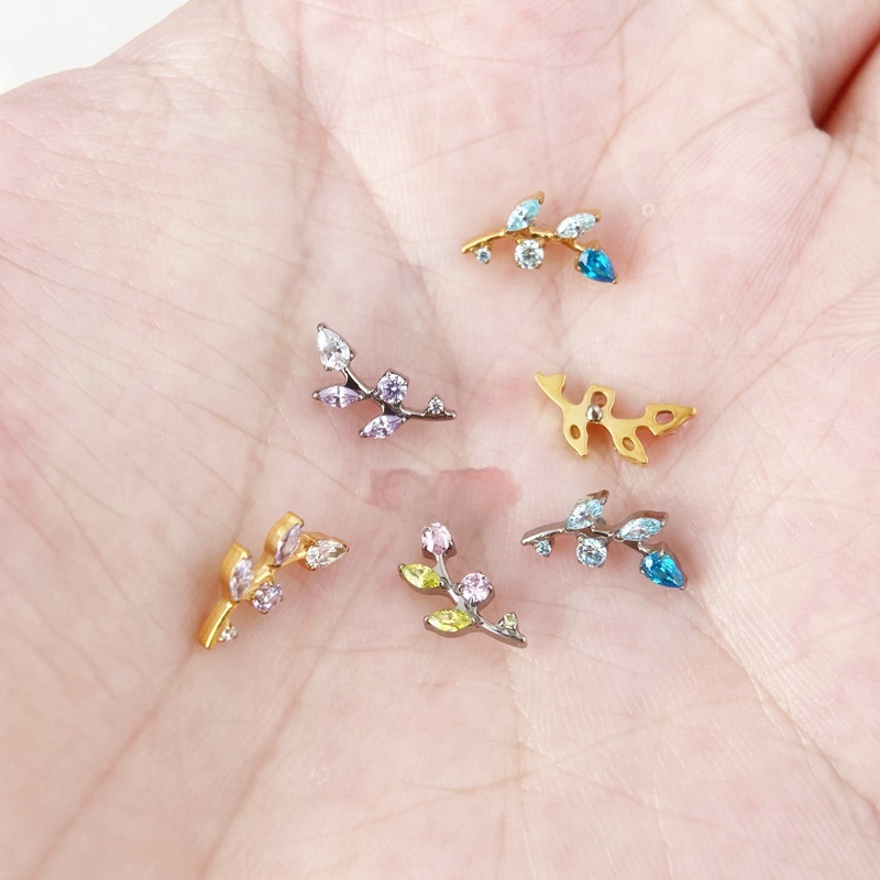 Colorful Leaf Titanium Alloy Ear Studs Inner Spiral Lip Piercing Accessories G23 Titanium Body Piercing Jewelry Unisex