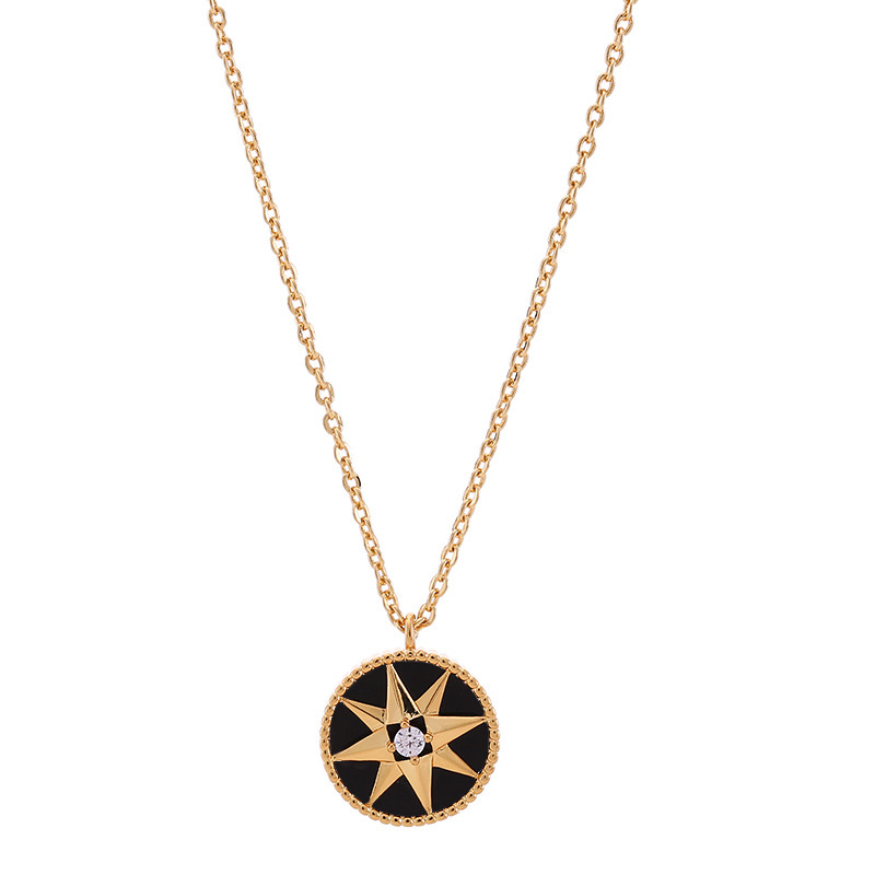 Kenge Copper Plated Real Gold Embedded Zircon Eight-Pointed Star Necklace Women Simple New Style Lockbone Chain Pendant Treatment