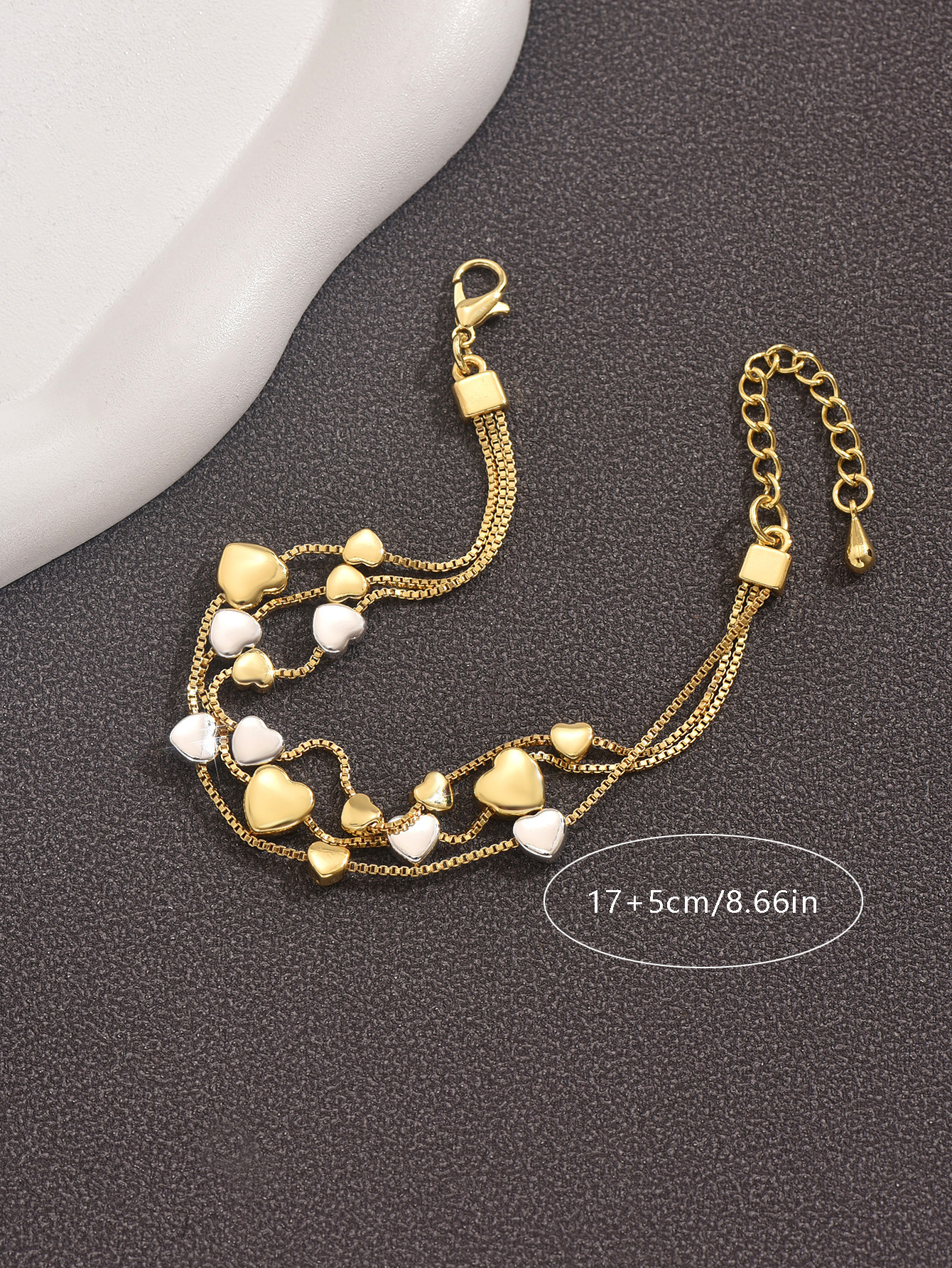 Multi-Layer Geometric Heart Shaped Women's Fashion Copper Bracelet Plated In Gold And Silver Ins Style Flexible Hand Accessory