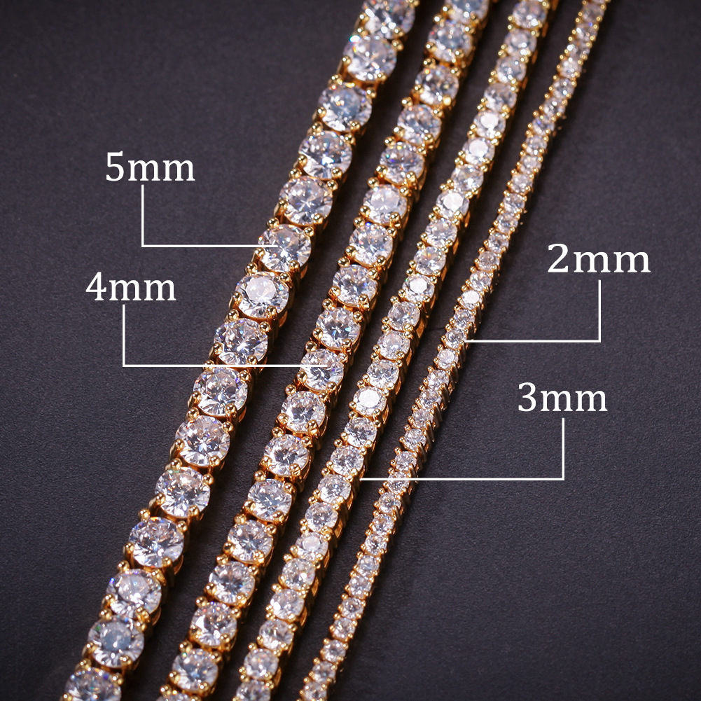 European And American Hip-Hop Tennis Necklace Bracelet Exquisite Single Row Zircon Men's Unisex Copper Geometric Pattern Real Gold Plated Vacuum Electroplating INS Style Classic Ring