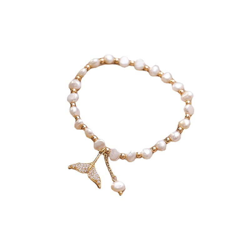 New Simple Sweet Freshwater Pearl Bracelet Women's Fish Tail Round Bead Bracelet New New Style Jewelry Accessories