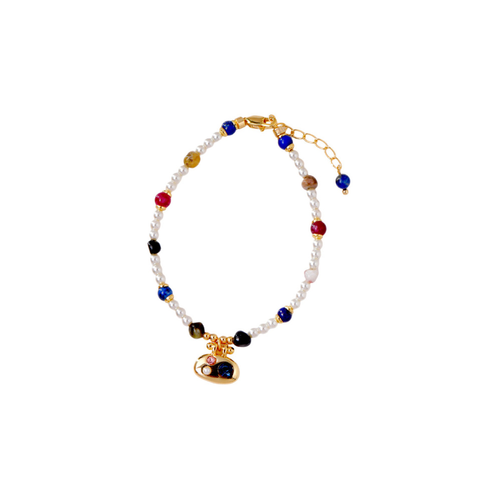 Original Design Vacation Style Women's Bracelet Fashion Luxury Imitation Pearl Lapis Lazuli Accessories Geometric Pattern Copper