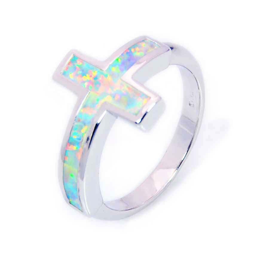 Blue Cross Opal Ring Tiktok Bestseller Ins Style Women's And Unisex Geometric Pattern Copper Jewelry Accessories