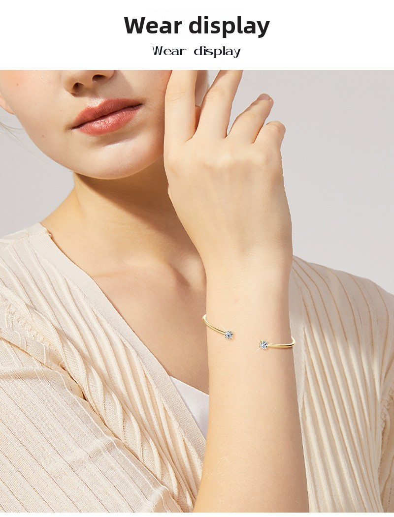 Fashion Simple Design Mozambique Stone Bracelet S925 Sterling Silver Open Bangle Doll And Zodiac Crown Pattern