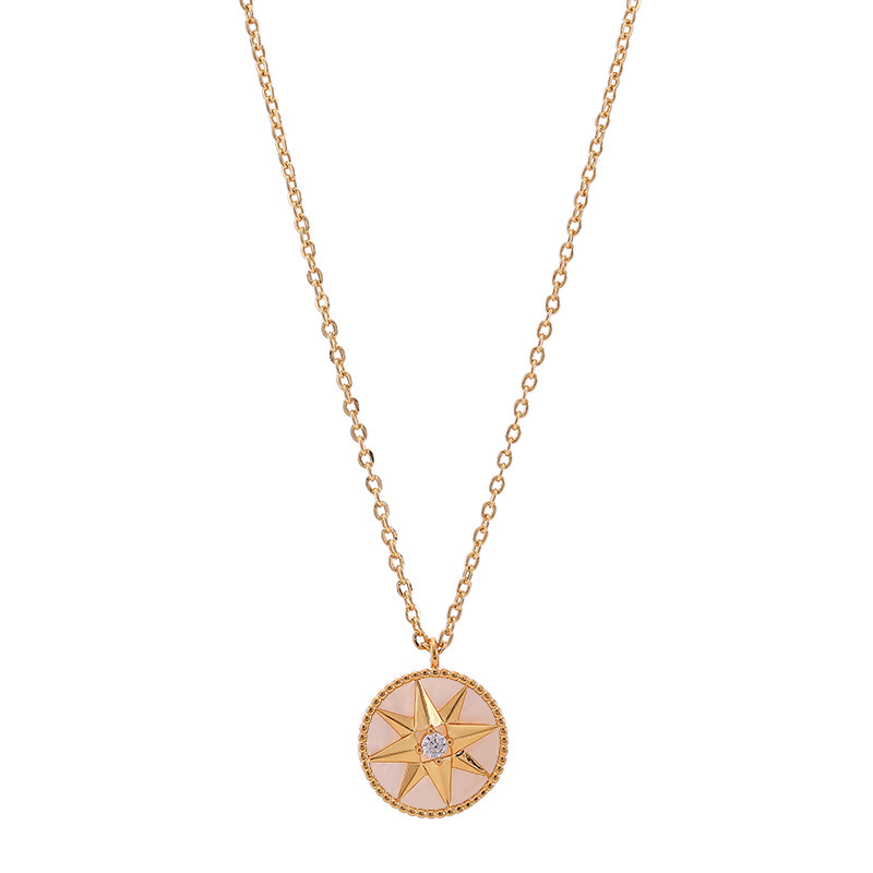 Kenge Copper Plated Real Gold Embedded Zircon Eight-Pointed Star Necklace Women Simple New Style Lockbone Chain Pendant Treatment