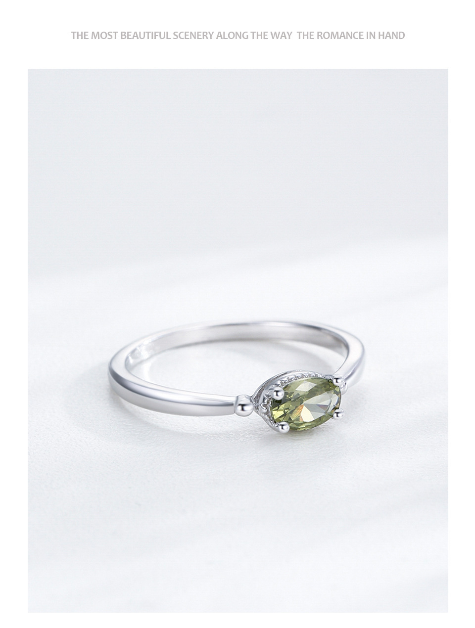 S925 Sterling Silver  Fresh Olive Green Oval Ring Necklace Women's High-Grade  Colored Gems Jewelry Suit