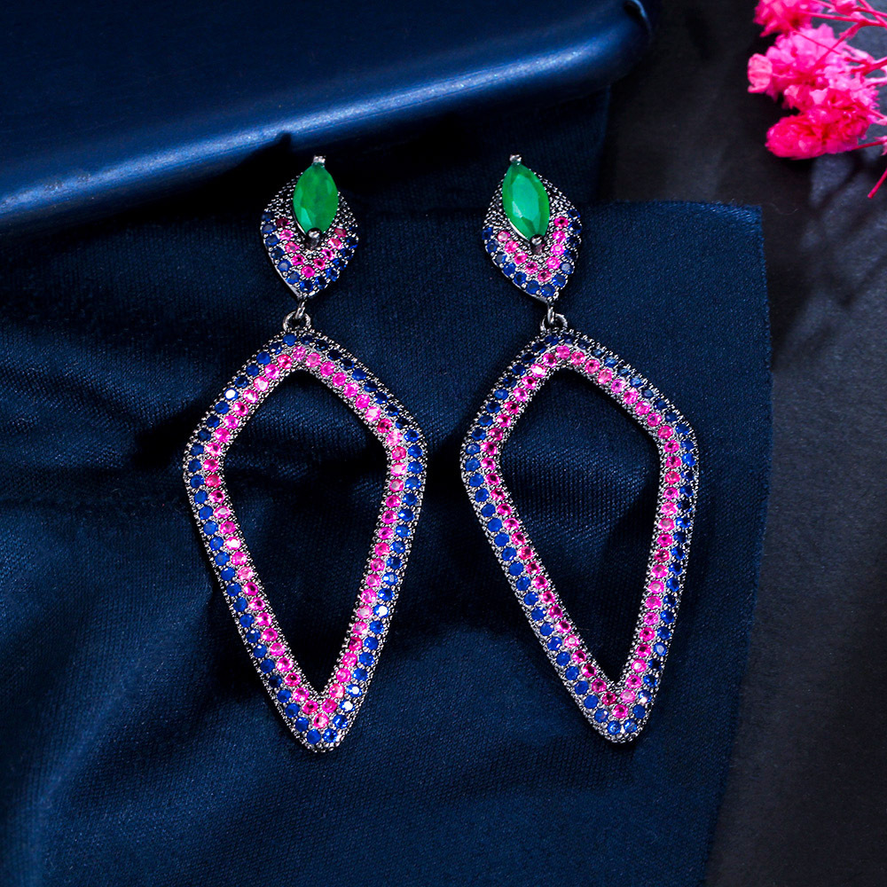 1 Pair Classic Style Geometric Plating Inlay Copper Artificial Gemstones Rhodium Plated Drop Earrings