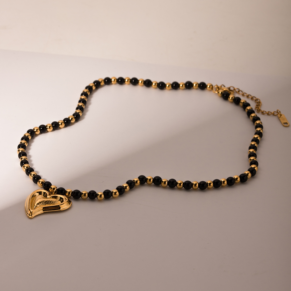 Wholesale Jewelry Classic Style Commute Heart Shape Stainless Steel Beaded Plating Pendant Necklace