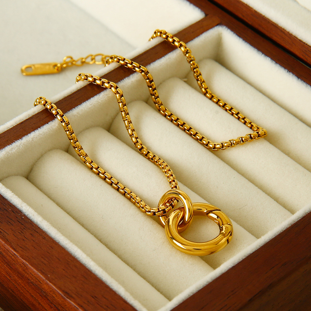 18K Gold Plated Stainless Steel Spring Buckle Box Chain Necklace DIY Accessories Basic Link Clasp Geometric Pattern Women's Ins Style