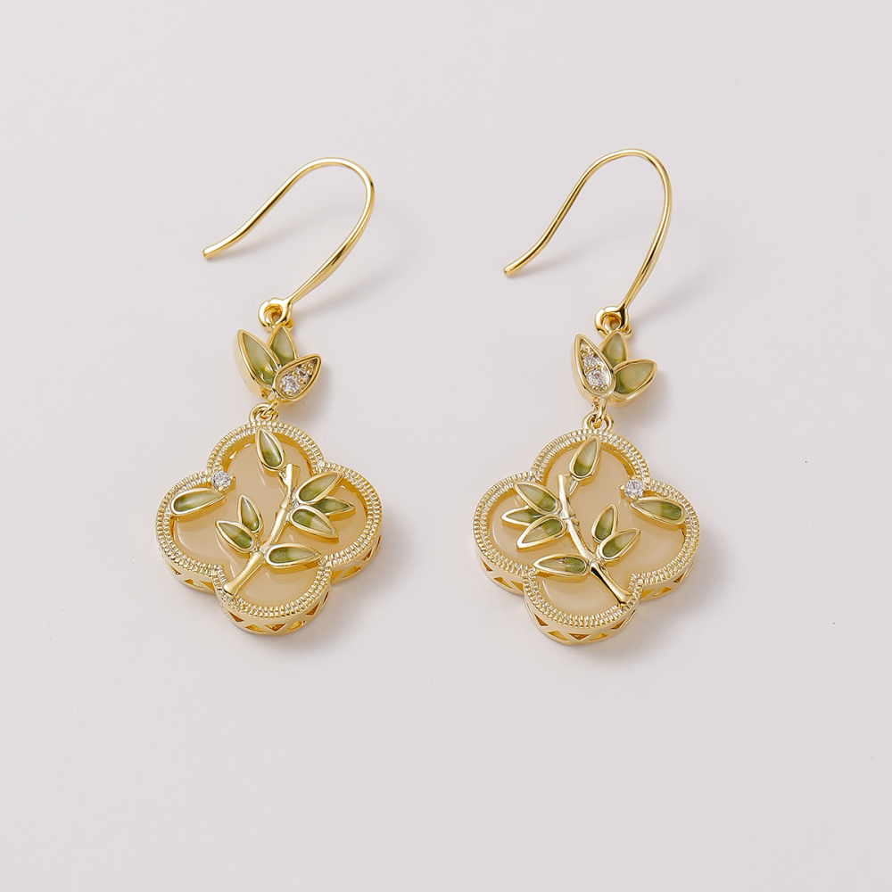 Vintage Style Enamel Geometric Pattern Earrings Niche Retro Design Light Luxury High-end Feel Ear Hooks Elegant Versatile Ear Accessories