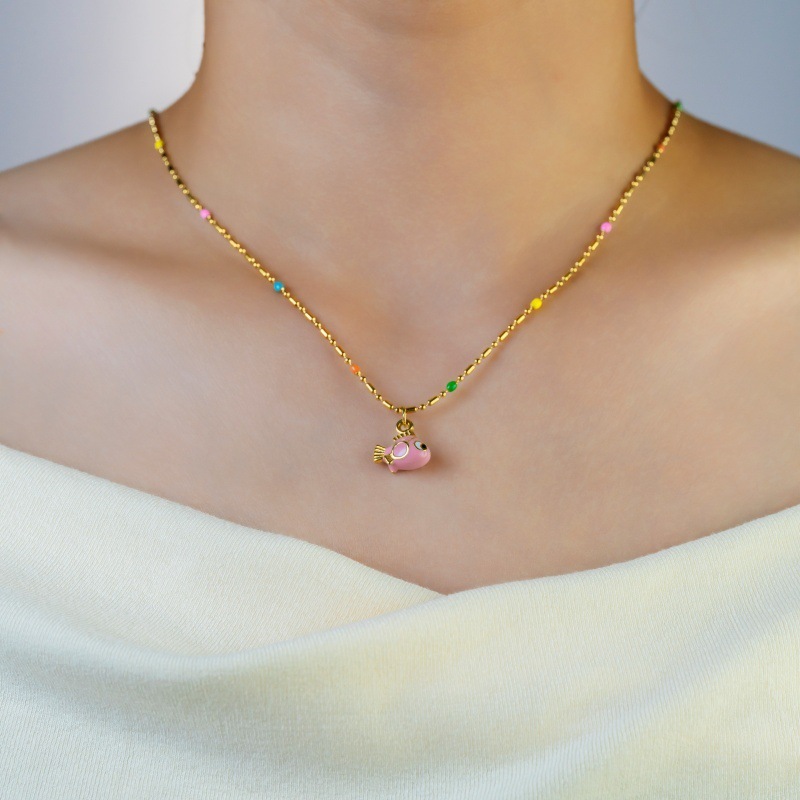 304 Stainless Steel Fish Pendant Necklace Cute Fat Fish Design Elegant Fashion Accessories Ladies European American Style Jewelry