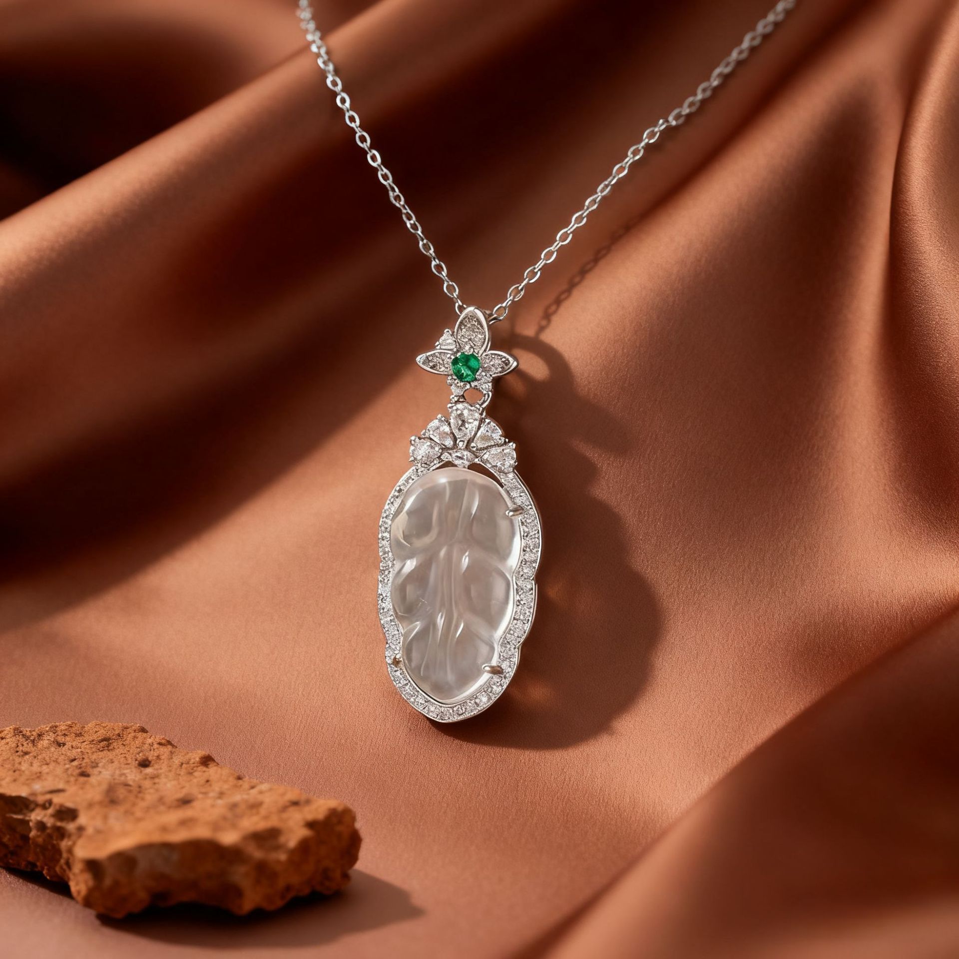 Leaf Green Zircon Pendant Necklace For Women Collarbone Chain Jewelry Ice Transparent Agate Buddha Statue