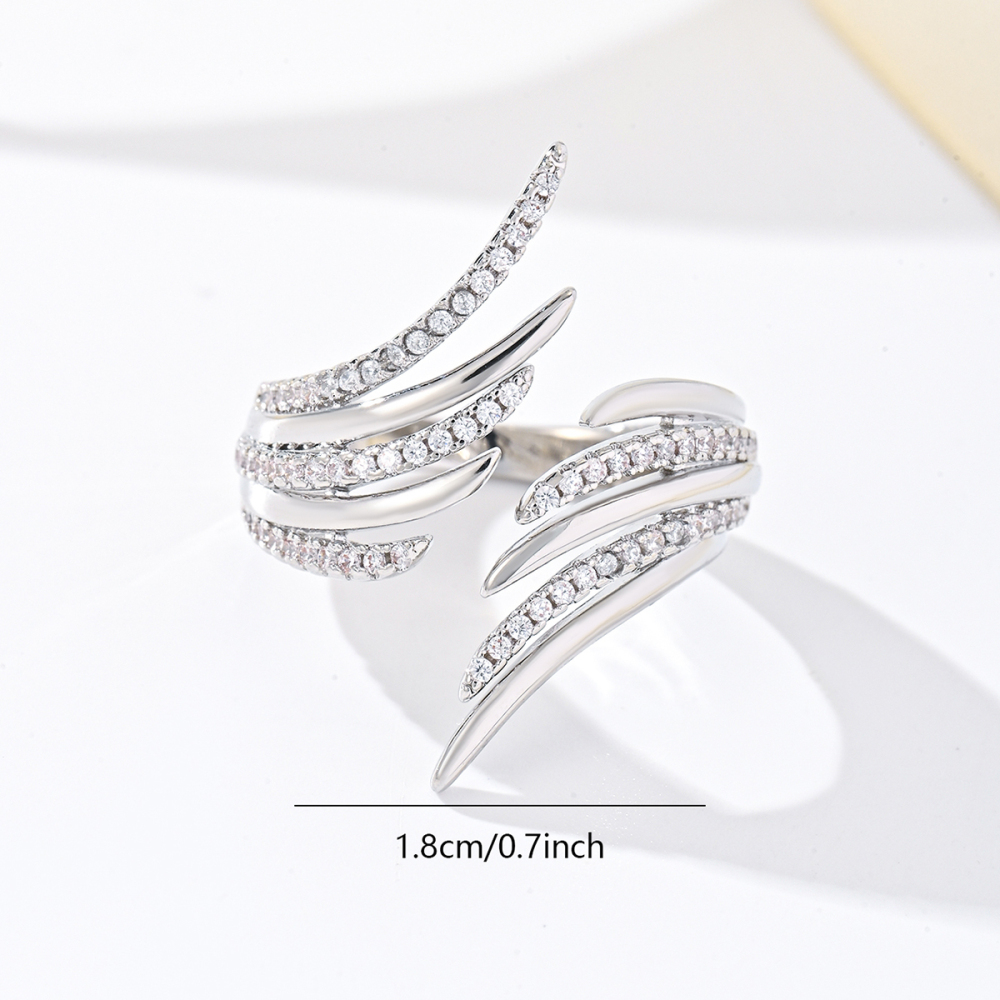 1 Piece Copper Inlaid Zircon Feather Design Luxurious Fashion Exaggerated Women's Ring Party Evening Accessories