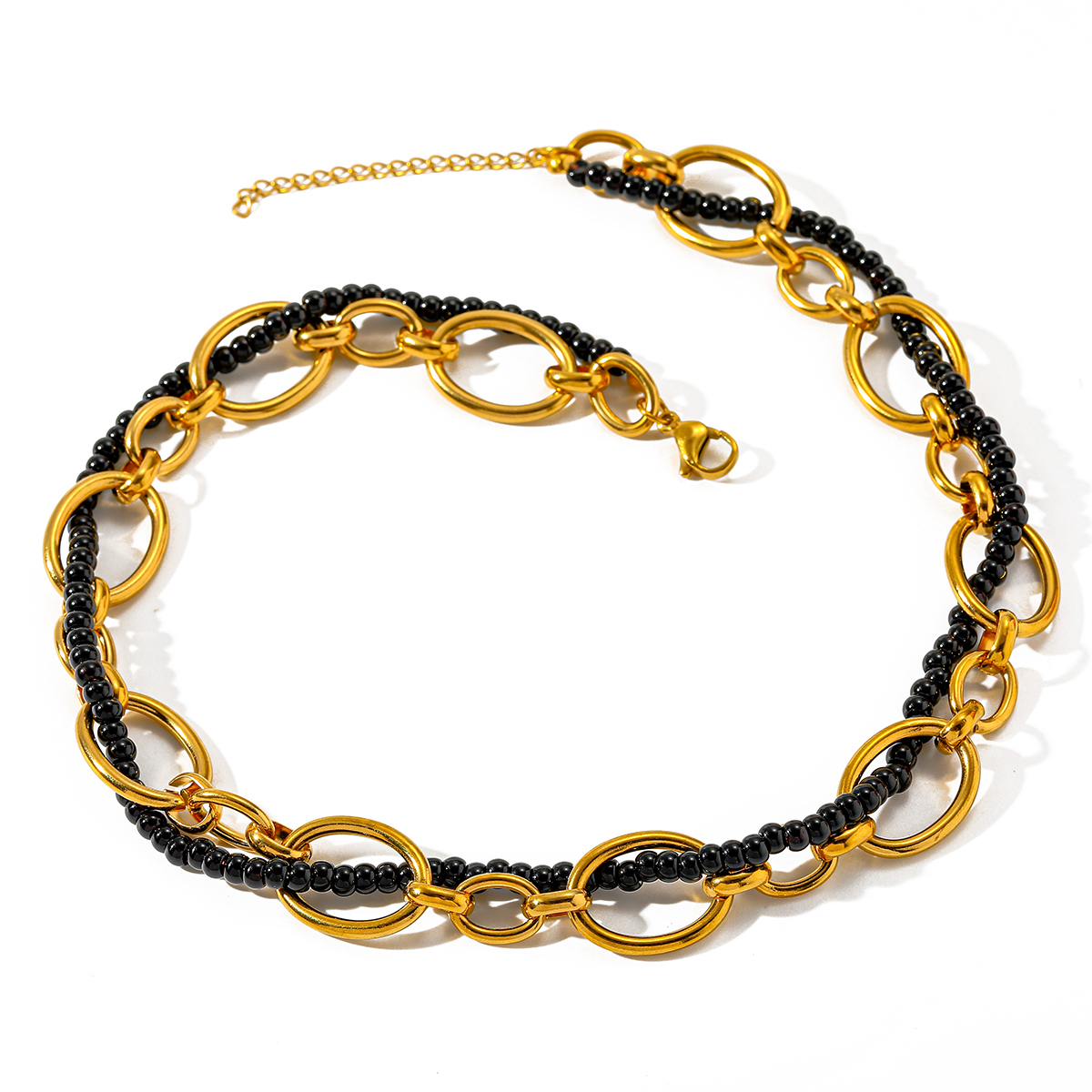 Simple Design 18K Gold Plated Stainless Steel Rice Bead Round Beaded Necklace Casual Romantic Classic Style Lobster Clasp