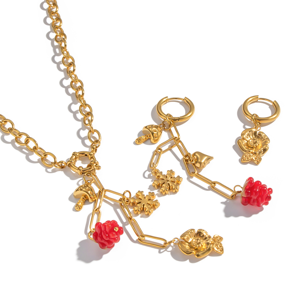 Sweet Fresh Floral Grape Snowflake AB Earrings Necklace Set Tassel Girl Jewelry Accessories Personalized Design Sense