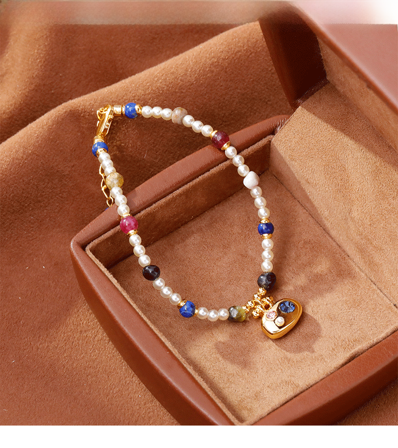 Original Design Vacation Style Women's Bracelet Fashion Luxury Imitation Pearl Lapis Lazuli Accessories Geometric Pattern Copper