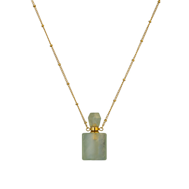 Real Gold Plated Geometric Pattern Natural Stone Pink Crystal 304 Stainless Steel Hollow Perfume Bottle Necklace Simple Design Women's Jewelry Accessories